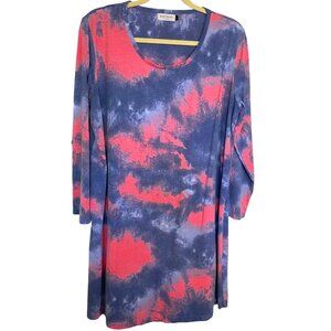 Enjoynight Womens Tie-Dye Athleisure Dress L Pink & Blue Barbiecore Y2K Gypsy